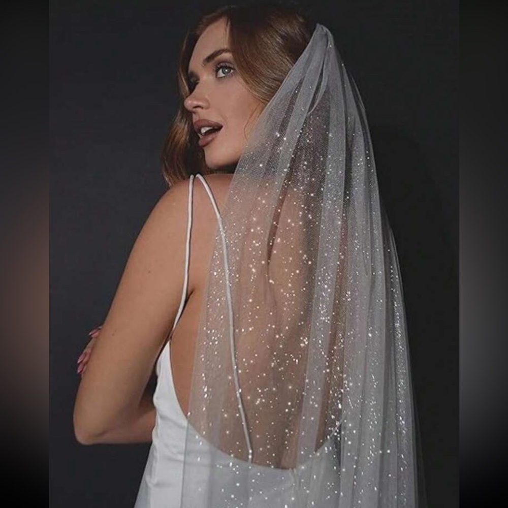 Elegant White Sparkling Veil, Sparkling White Wedding Veil